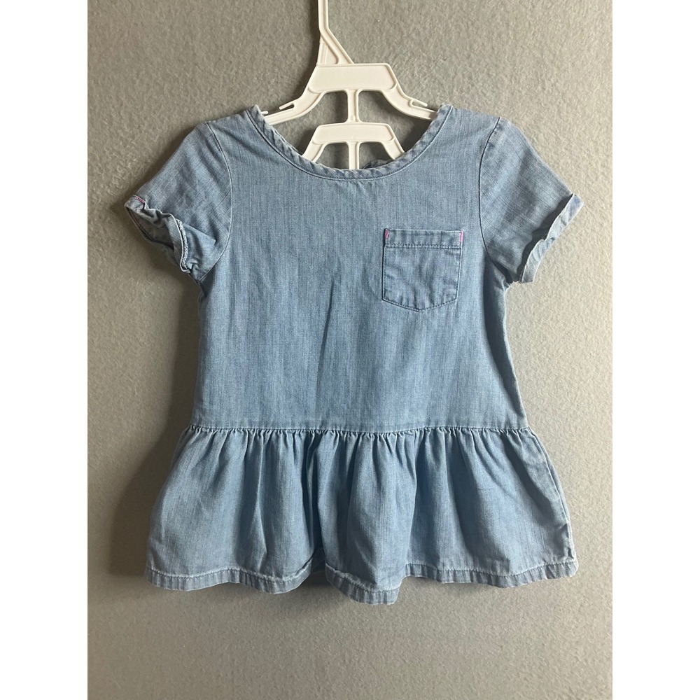 Cat & Jack Dress Kids 3T Denim Dress Ruffle Hem‎ Short Sleeve Casual
